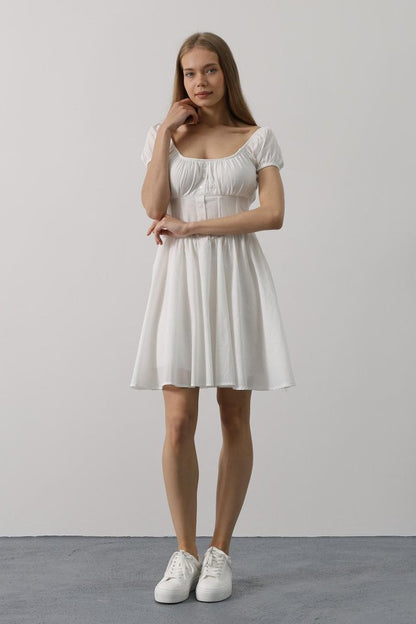 Beli Korseli Mini Elbise - Beyaz