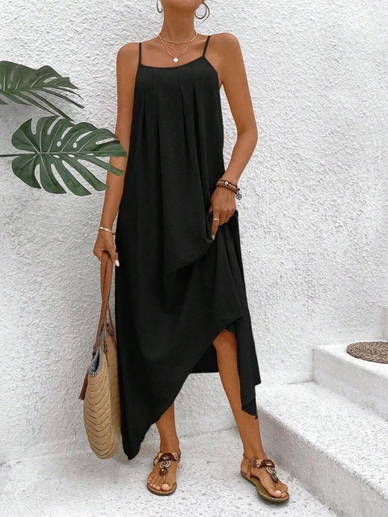 Kadın Ip Askılı V Yakalı Asimetrik Detaylı Aerobin Elbise