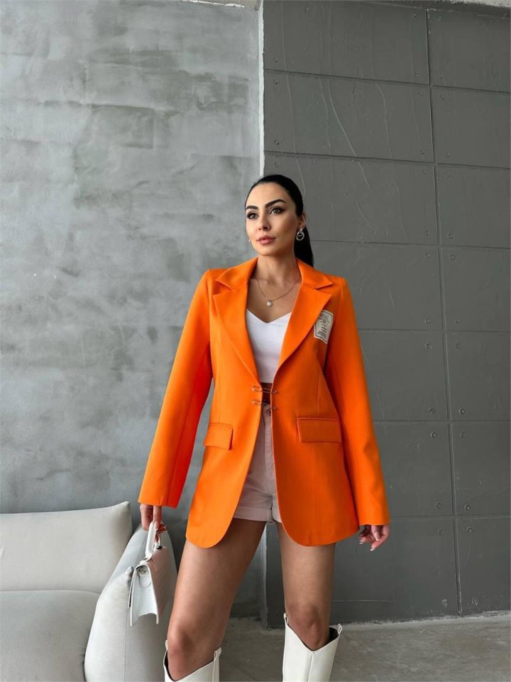 ELLO ETİKETLİ ÇENGELLİ İĞNE DETAYLI CEKET - Orange