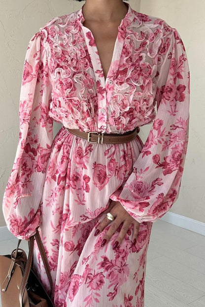 Pembe Biye Detaylı Elbise