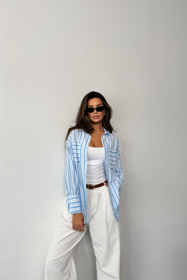 ÇİZGİLİ GÖMLEK - Mavi