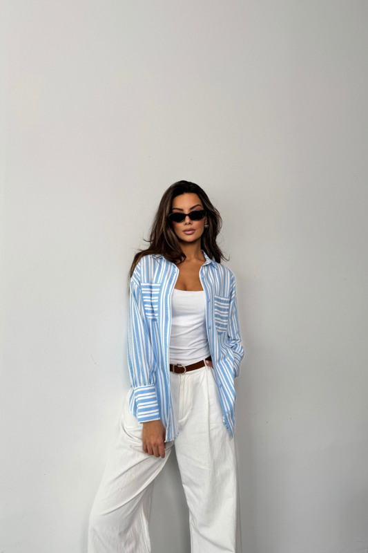 ÇİZGİLİ GÖMLEK - Mavi