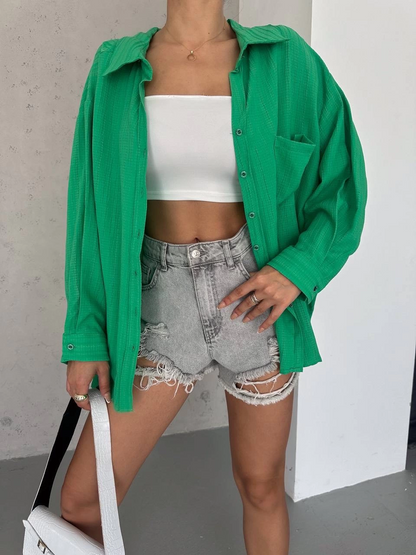 Ağaç kabuğu oversize arkası pileli gömlek