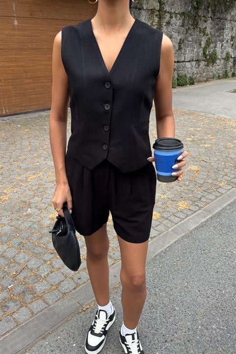 Yelek Şort Flamlı Keten Takım 10133-17