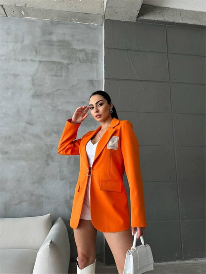 ELLO ETİKETLİ ÇENGELLİ İĞNE DETAYLI CEKET - Orange