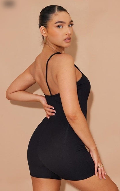 Kadın Asimetrik Askılı Mini Kaşkorse Bodycon Tulum