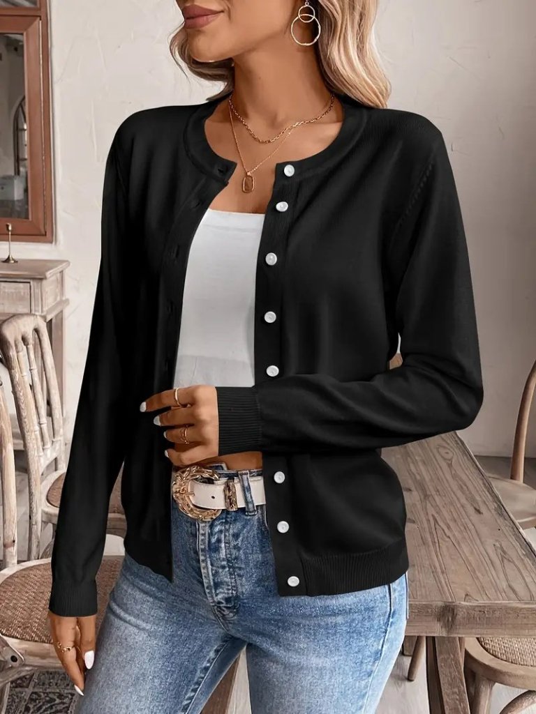 Kadın Uzun Kollu önden Düğmeli Triko Ceket
