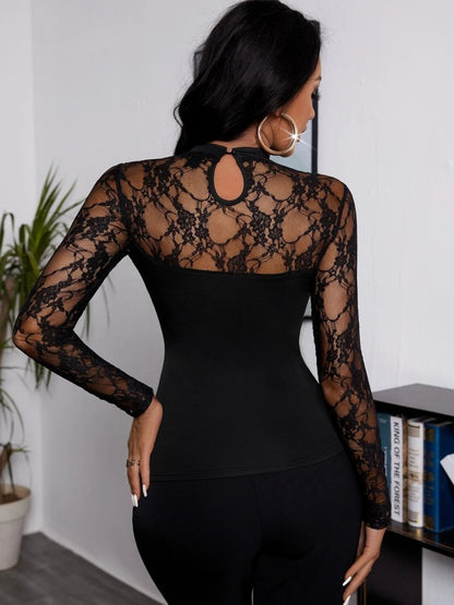 Kadın Uzun Kollu Dantel Detaylı Viskon Bluz