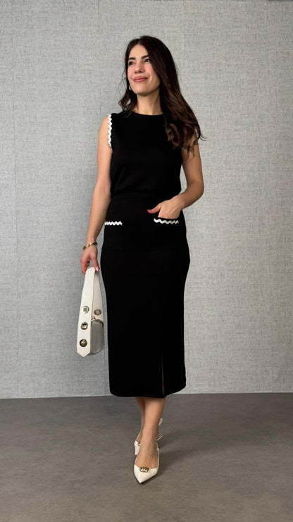 Kadın Modal Kumaş Cepli Yırtmaç Detay Etekli Ikili Takım