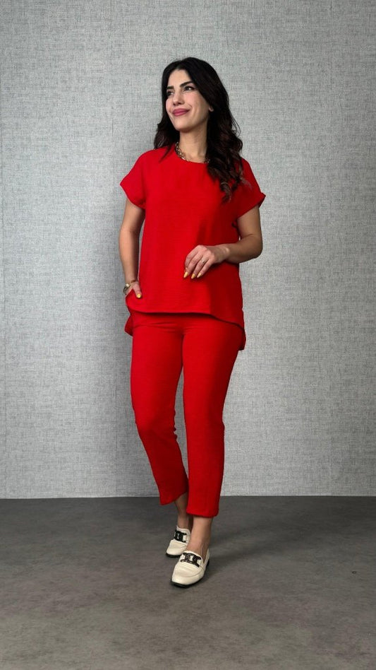 Kadın Kısa Kollu Yuvarlak Yaka Aerobin Bluz Ve Pantolon Ikili Takım