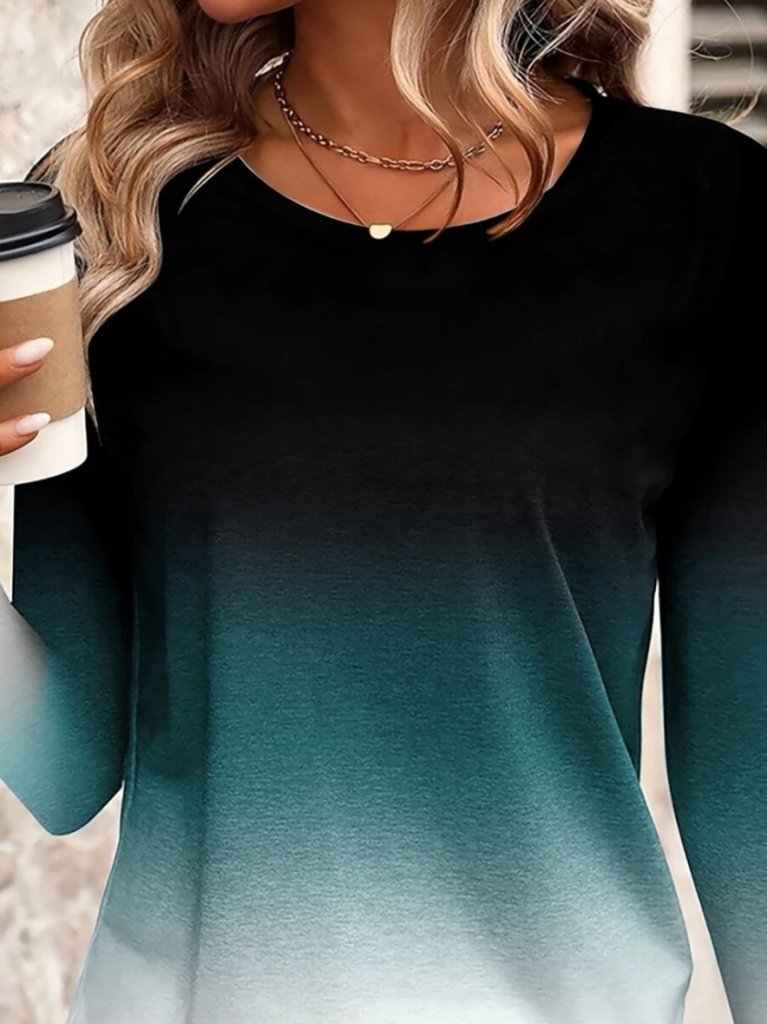 Kadın Uzun Kollu Bisiklet Yaka Desenli Süprem Bluz