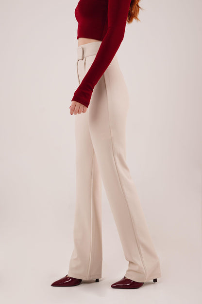 Cırt Kapama Detaylı Krem Pantolon