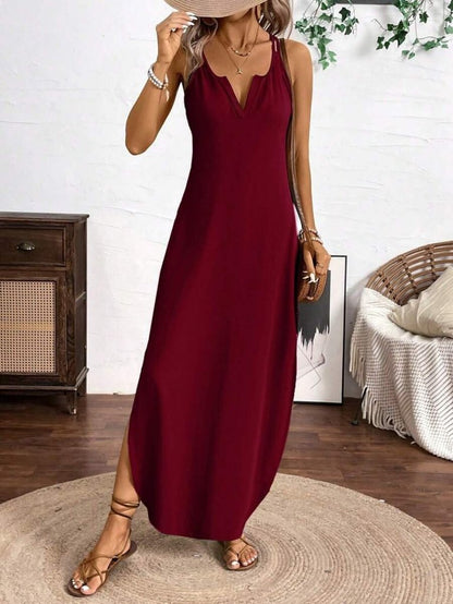 Kadın Askılı Yuvarlak Yaka Asimetrik Detaylı Viskon Elbise