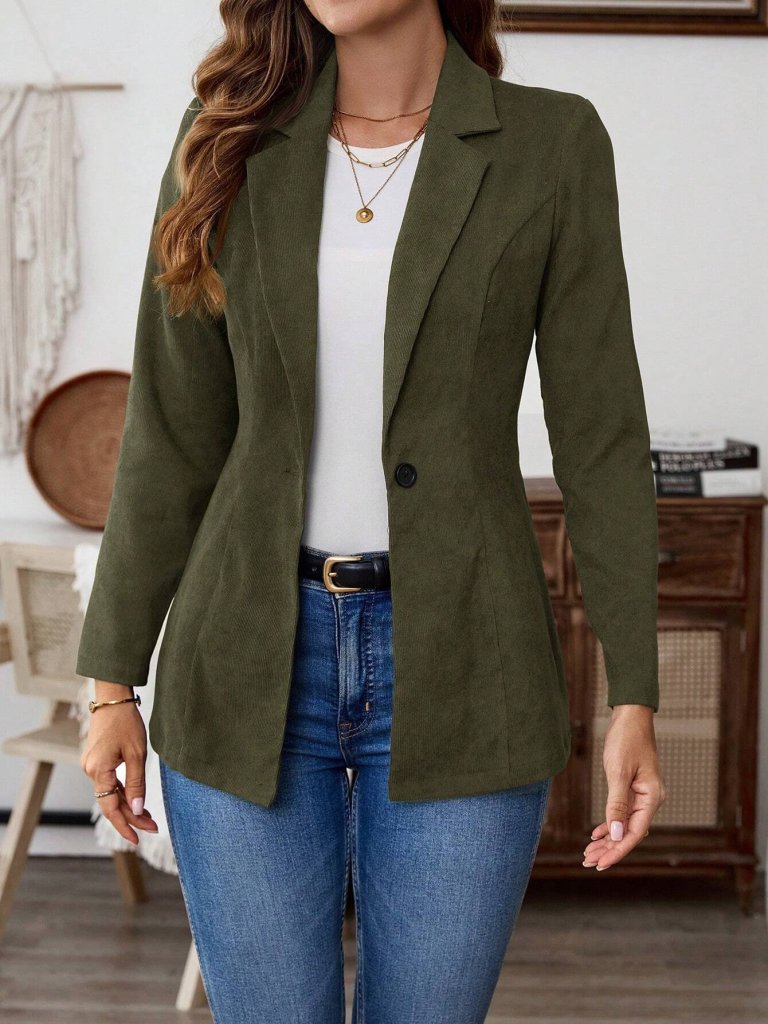 Kadın Uzun Kollu Yakalı Tek Düğmeli Süet Ceket