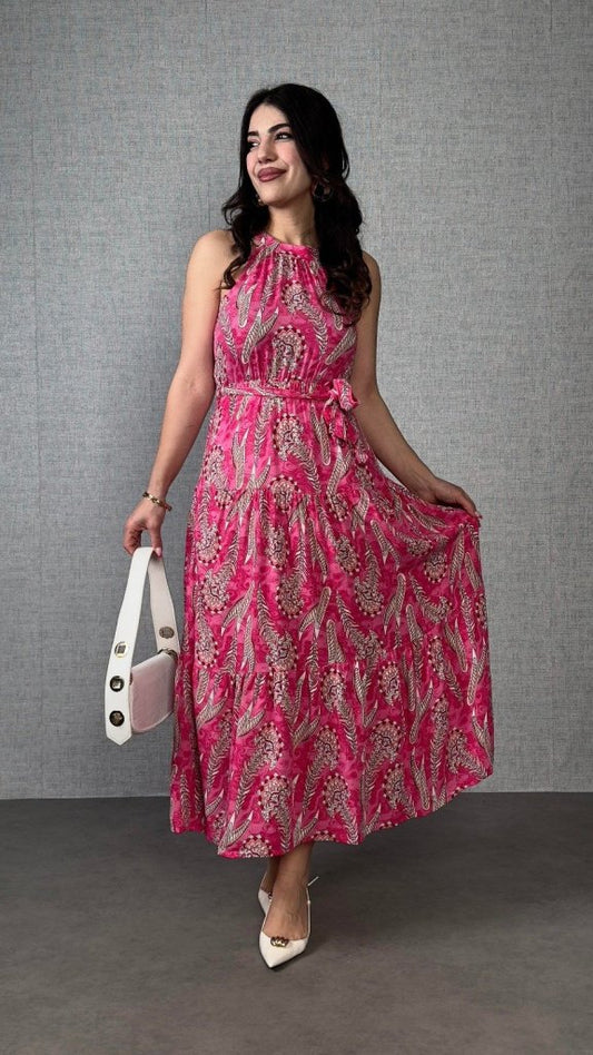 Kadın Omuzlardan Açık Boyundan Geçmeli Desenli Süprem Bluz