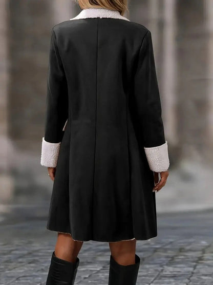 Kadın Uzun Kollu Yakalı Düğmeli Süet Mini Manto