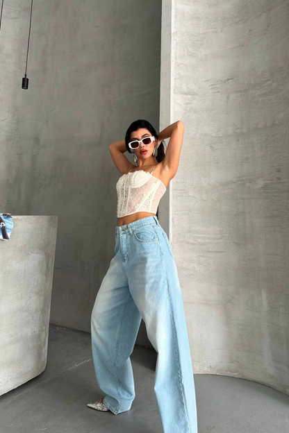 Baggy süper taş bıyık yıkama buz mavi d2007