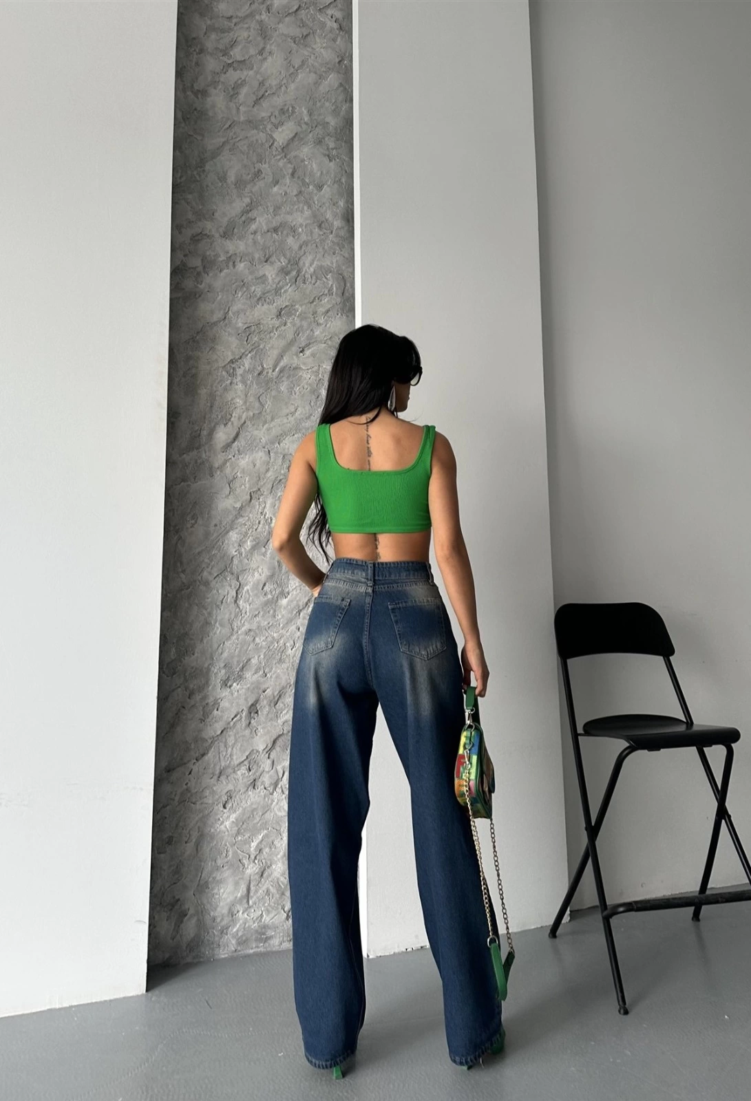 Baggy süper taş bıyık yıkama kahve tint jeans pantolon d2007