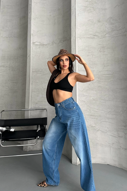 Baggy süper taş bıyık yıkama mavi jeans pantolon d2007