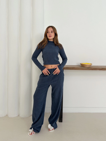 Balıkçı yaka örme takım lacivert st265865