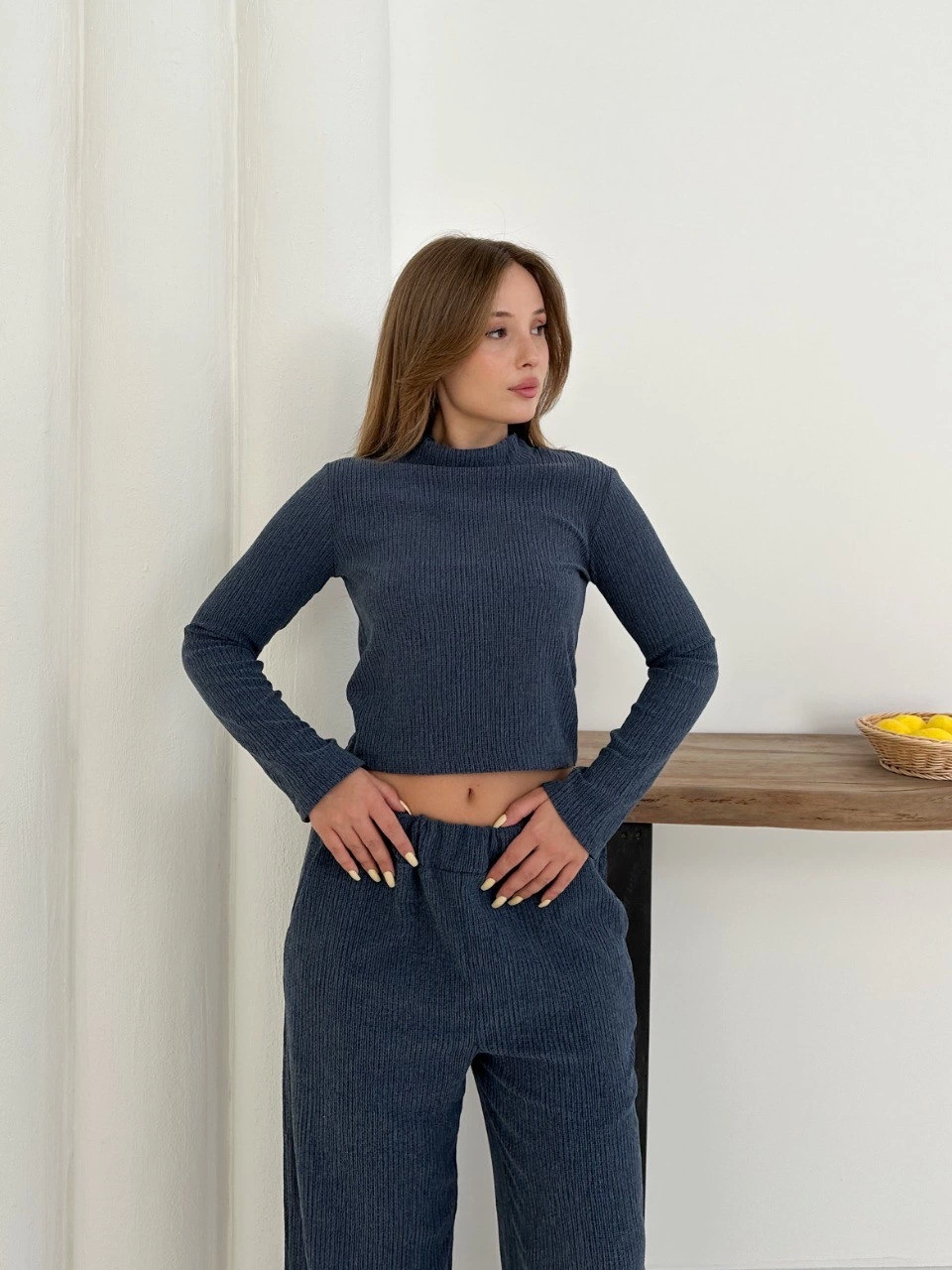 Balıkçı yaka örme takım lacivert st265865