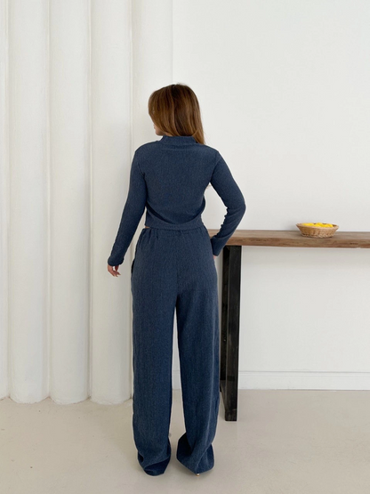 Balıkçı yaka örme takım lacivert st265865