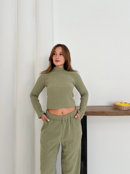 Balıkçı yaka örme takım mint st265865