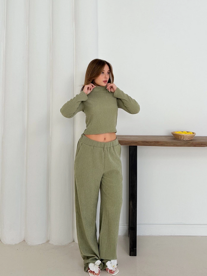 Balıkçı yaka örme takım mint st265865