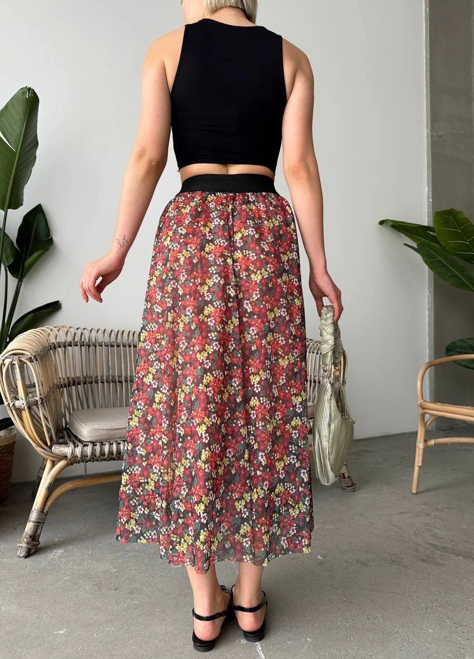 Baskılı astarlı uzun etek