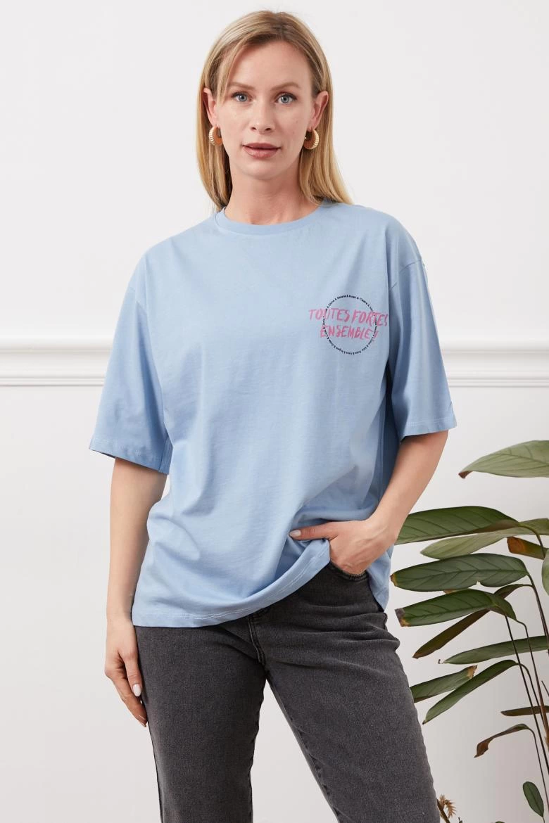 Baskılı tişört mavi