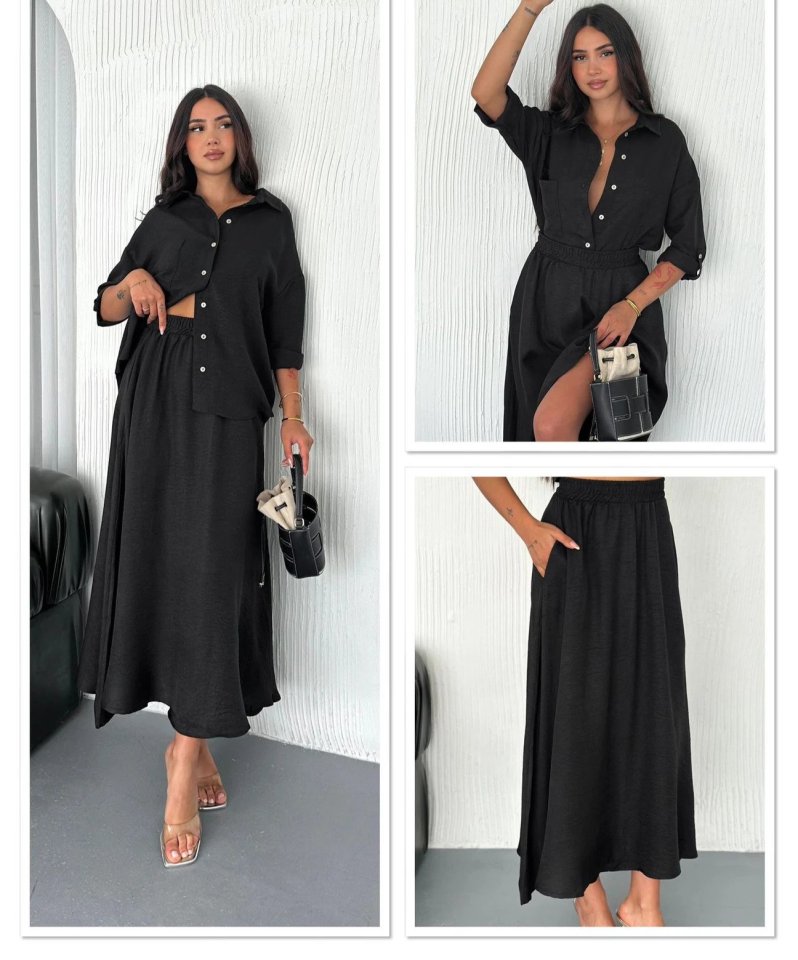 Kadın Keten Kumaş Gömlek Ve Etek Ikili Takim