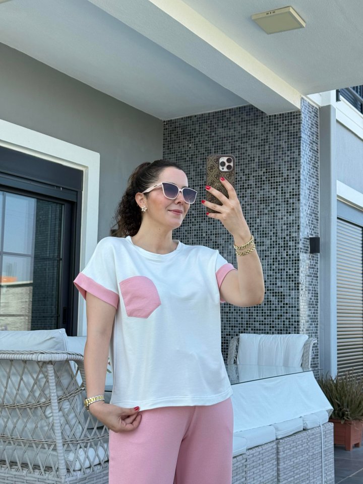 Kadın Kristal Kumaş Garnili Cep Detaylı Ikili Takım