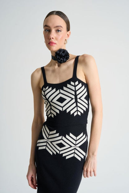 Jakarlı İnce AskılıTriko Takım - Siyah-Beyaz Kayısı