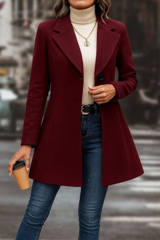 Kadın Uzun Kollu Yakalı önden Düğmeli Kısa Kaşe Kaban