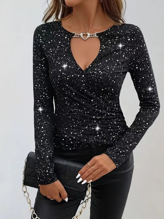 Kadın Uzun Kollu Kruvaze Yakalı Aksesuarlı Dalgıç Bluz