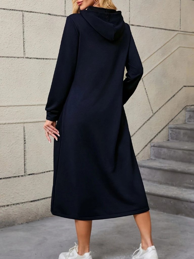 Kadın Uzun Kollu Kapşonlu Cep Detaylı Viskon Iki Iplik Maxi Elbise