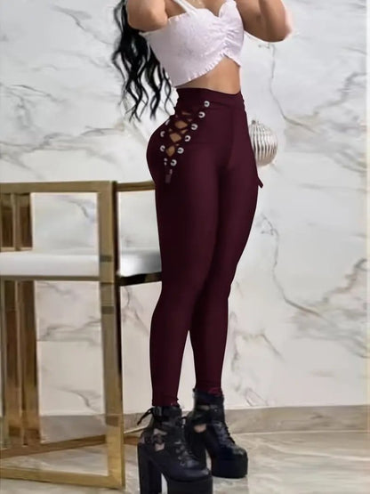 Kadın Yüksek Bel çapraz Bağcıklı Tül Detaylı Dalgıç Tayt