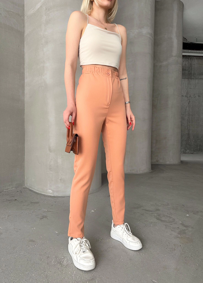 Beli lastikli karamel pantolon