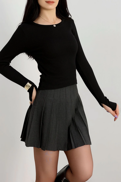 Bisiklet Yaka Parmak Geçmeli Kaşkorse bluz siyah a3829