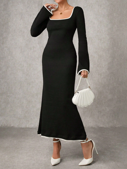 Biyeli uzun elbise siyah