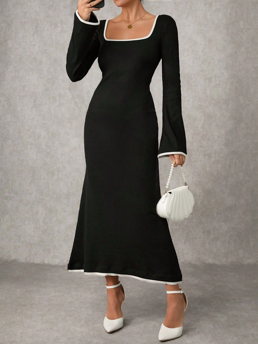 Biyeli uzun elbise siyah