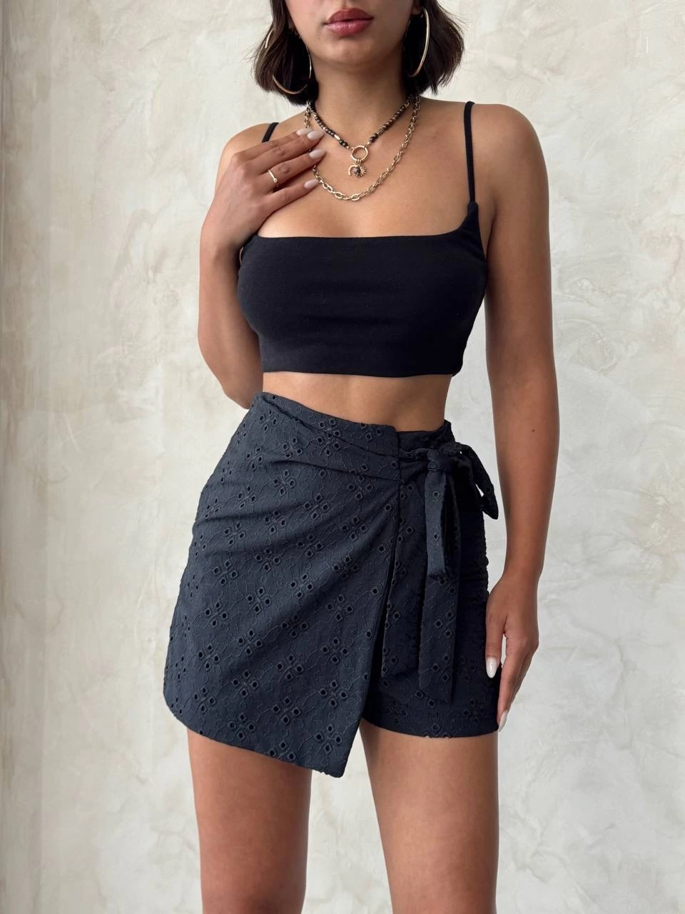 Brodeli şort etek s255075