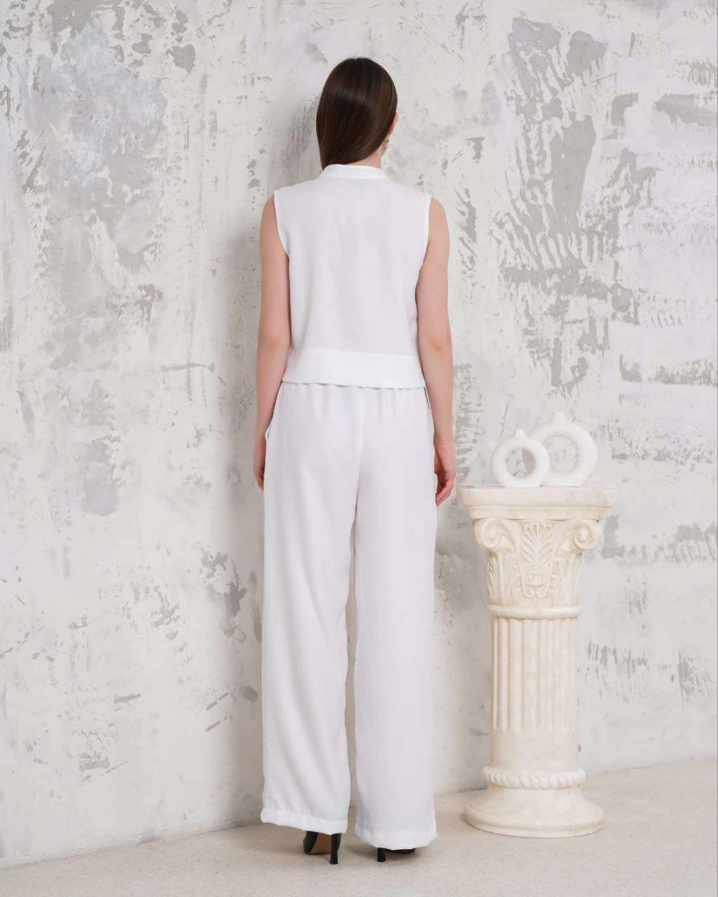Broşlu yelek pantolon takım beyaz s255821