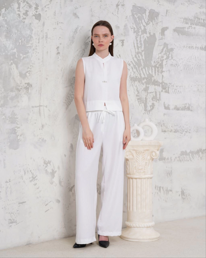 Broşlu yelek pantolon takım beyaz s255821