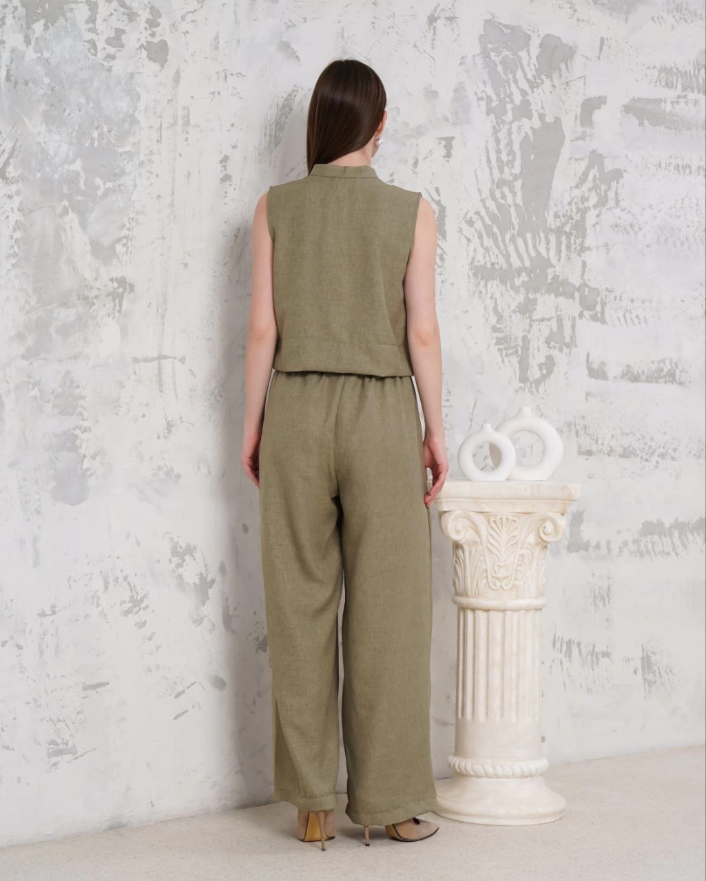 Broşlu yelek pantolon takım haki s255821