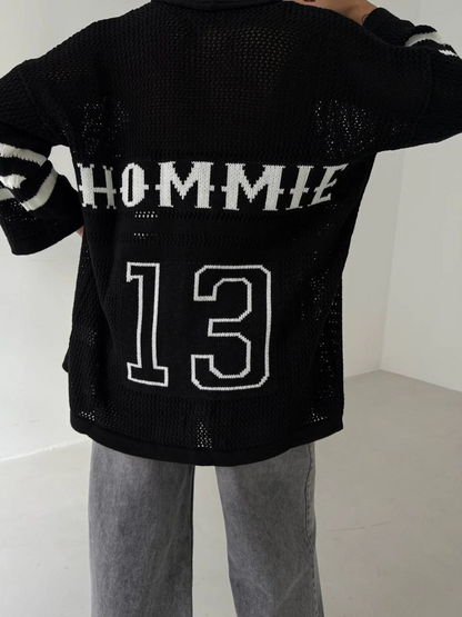 Büyük düğmeli salaş triko hırka siyahbeyaz