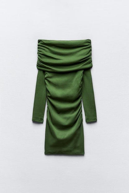 Kadın Madonna Mendil Yaka Fırsat ürün Büzgülü Mini Elbise