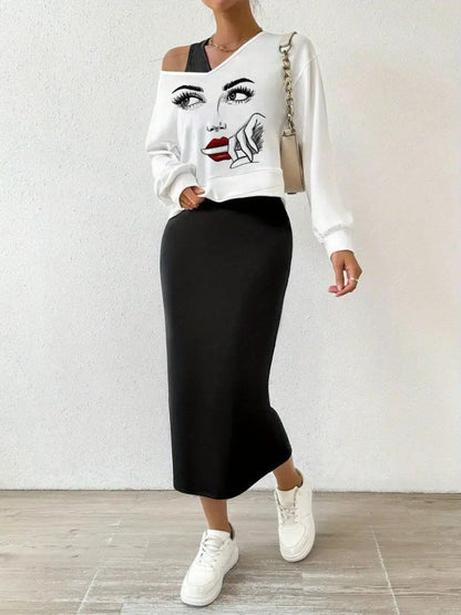 Kadın Askılı Yuvarlak Yaka Viskon Iki Iplik Elbise Ve V Yakalı Bluz Ikili Takım