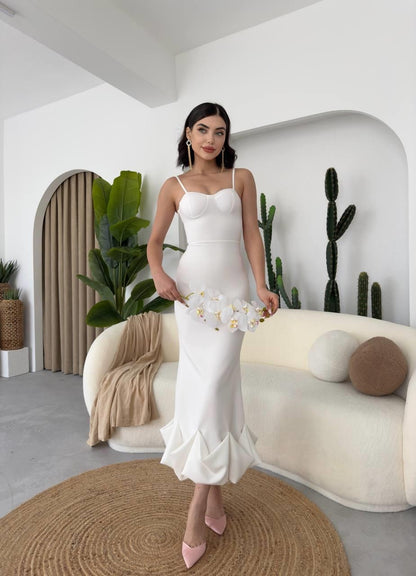 Dominic Eteği Büzgülü Midi Boy Elbise