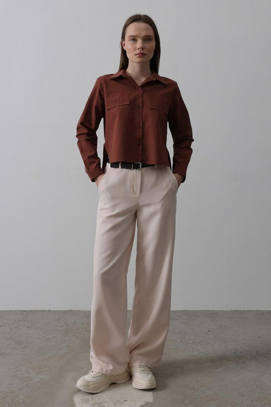 Kemerli Palazzo Pantolon - Pudra